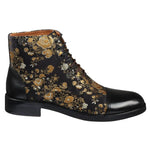 Adam- Men's Floral Print Leather Oxford Ankle Black Boots