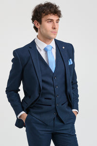 Abito da uomo blu navy a 3 pezzi, modello Birdseye, da cerimonia, da ballo, formale, elegante, classico