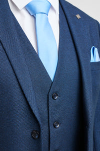 Abito da uomo blu navy a 3 pezzi, modello Birdseye, da cerimonia, da ballo, formale, elegante, classico