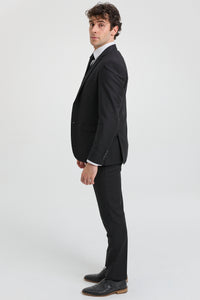 Paul Andrew Parker - Completo da uomo 3 pezzi nero su misura, classico, da uomo, per lutto e funerale