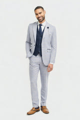 Abito da uomo a 3 pezzi in principe di Galles azzurro a quadri con gilet blu navy