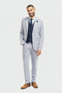 Abito da uomo a 3 pezzi in principe di Galles azzurro a quadri con gilet blu navy