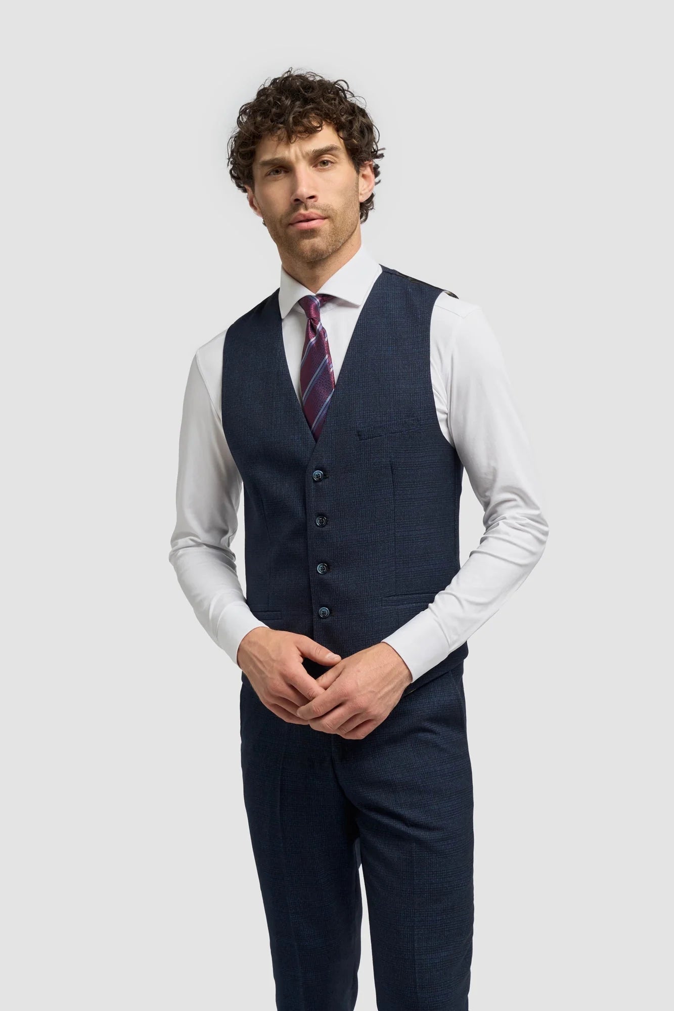 Caridi - Gilet da uomo in tweed blu navy