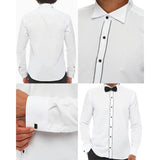 Men's Wing Collar Shirt Tuxedo White Black Piping Double Cuff Dinner Classic