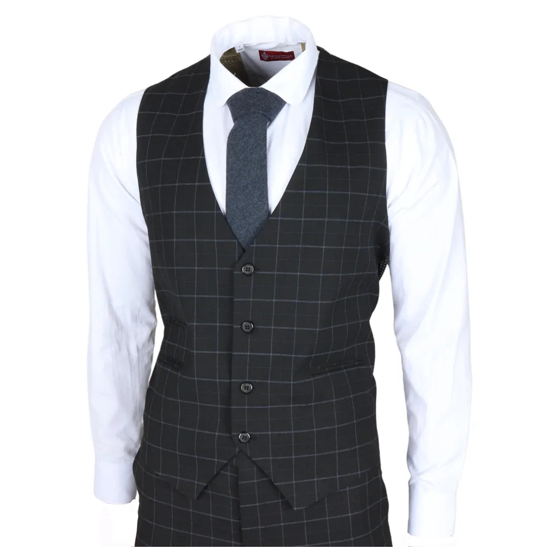 IM3 Men's Black Checked Tailored Fit 3-Piece Suit