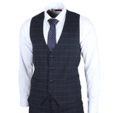 IM3 Men's Navy Checked Tailored Fit 3-Piece Suit