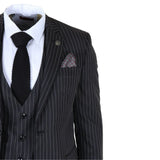 IM45 - Abito da uomo a tre pezzi gessato nero stile mafia