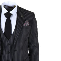 IM45 - Abito da uomo a tre pezzi gessato nero stile mafia