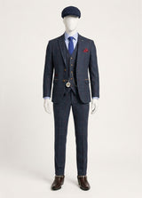 Abito da uomo in tweed a spina di pesce, 3 pezzi, blu navy e rosso a quadri, stile vintage anni '20, vestibilità su misura