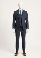 Abito da uomo in tweed a spina di pesce, 3 pezzi, blu navy e rosso a quadri, stile vintage anni '20, vestibilità su misura