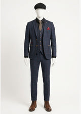 Abito da uomo in tweed a spina di pesce, 3 pezzi, blu navy e rosso a quadri, stile vintage anni '20, vestibilità su misura