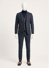 Abito da uomo in tweed a spina di pesce, 3 pezzi, blu navy e rosso a quadri, stile vintage anni '20, vestibilità su misura