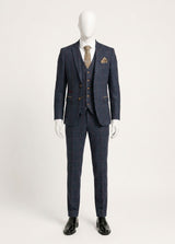 Abito da uomo in tweed a spina di pesce, 3 pezzi, blu navy e rosso a quadri, stile vintage anni '20, vestibilità su misura