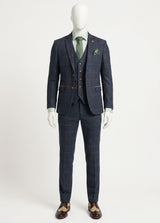 Abito da uomo in tweed a spina di pesce, 3 pezzi, blu navy e rosso a quadri, stile vintage anni '20, vestibilità su misura