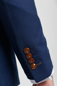 Abito da uomo blu navy 3 pezzi con finiture marroni, classico stile Birdseye, stile vintage, per sposi