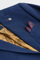 Abito da uomo blu navy 3 pezzi con finiture marroni, classico stile Birdseye, stile vintage, per sposi