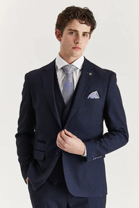 Regent - Men's Navy 3 Piece Prince Of Wales Checked Suit