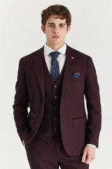 Regent - Men's Wine 3 Piece Prince Of Wales Checked Suit