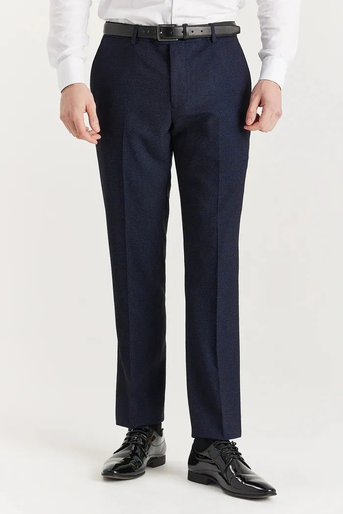 Regent - Pantaloni a quadri blu navy da uomo