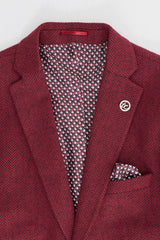 Abito da uomo in tweed a spina di pesce, 3 pezzi, color vino bordeaux - STZ11