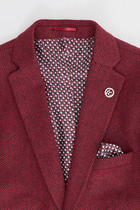 Abito da uomo in tweed a spina di pesce, 3 pezzi, color vino bordeaux - STZ11