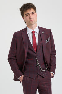 Abito da uomo 3 pezzi in tweed di lana, prugna e vino, a quadri, stile Gatsby anni '20