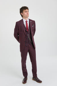 Abito da uomo 3 pezzi in tweed di lana, prugna e vino, a quadri, stile Gatsby anni '20