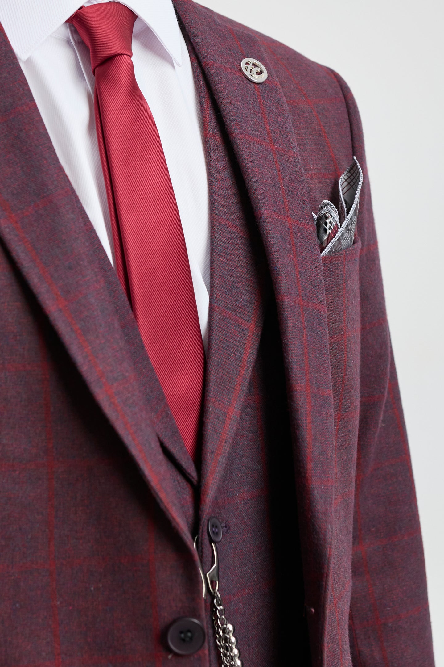Abito da uomo 3 pezzi in tweed di lana, prugna e vino, a quadri, stile Gatsby anni '20