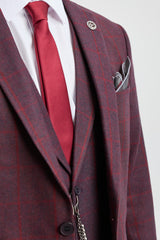 Abito da uomo 3 pezzi in tweed di lana, prugna e vino, a quadri, stile Gatsby anni '20