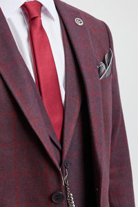 Abito da uomo 3 pezzi in tweed di lana, prugna e vino, a quadri, stile Gatsby anni '20