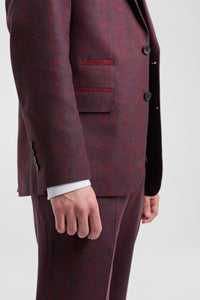 Abito da uomo 3 pezzi in tweed di lana, prugna e vino, a quadri, stile Gatsby anni '20