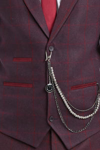 Abito da uomo 3 pezzi in tweed di lana, prugna e vino, a quadri, stile Gatsby anni '20