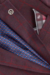 Abito da uomo 3 pezzi in tweed di lana, prugna e vino, a quadri, stile Gatsby anni '20