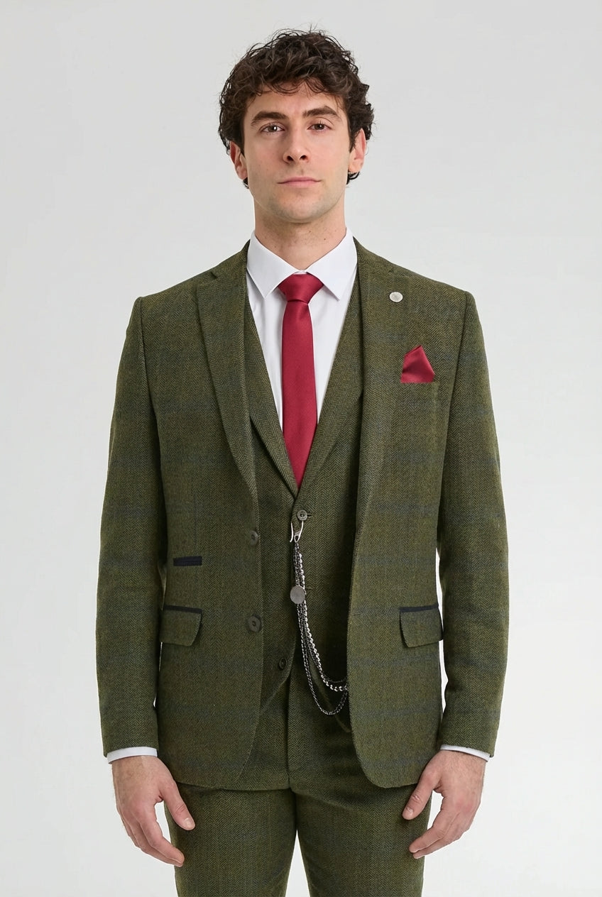 Abito da uomo 3 pezzi in tweed di lana verde blu marrone a quadri stile Gatsby anni '20