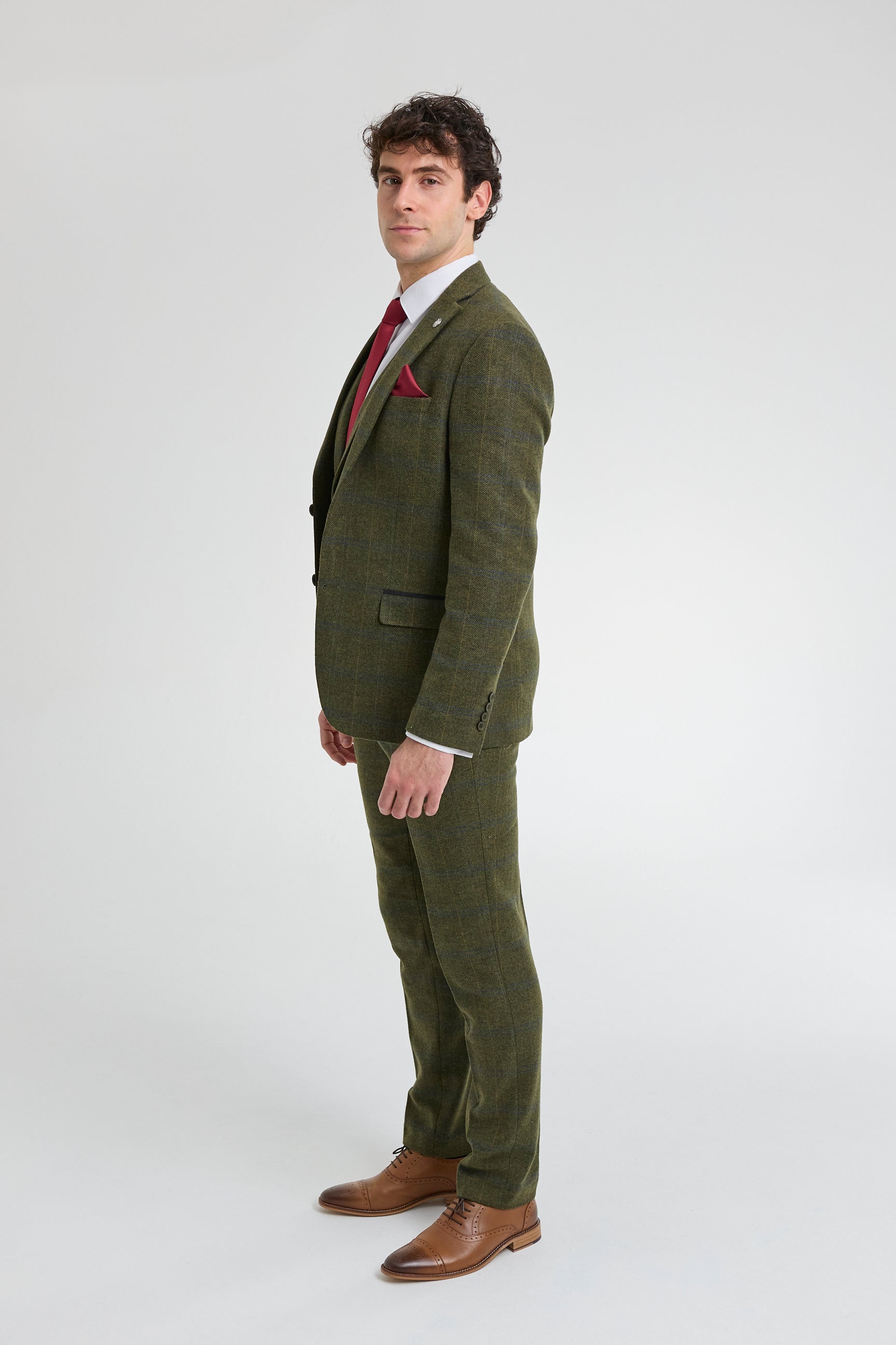 Abito da uomo 3 pezzi in tweed di lana verde blu marrone a quadri stile Gatsby anni '20