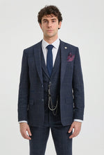 Abito da uomo 3 pezzi in tweed di lana blu navy e marrone a quadri stile Gatsby anni '20