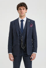 Abito da uomo 3 pezzi in tweed di lana blu navy e marrone a quadri stile Gatsby anni '20