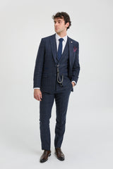 Abito da uomo 3 pezzi in tweed di lana blu navy e marrone a quadri stile Gatsby anni '20