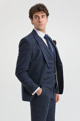 Abito da uomo 3 pezzi in tweed di lana blu navy e marrone a quadri stile Gatsby anni '20