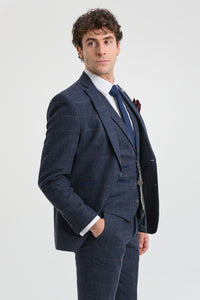 Abito da uomo 3 pezzi in tweed di lana blu navy e marrone a quadri stile Gatsby anni '20