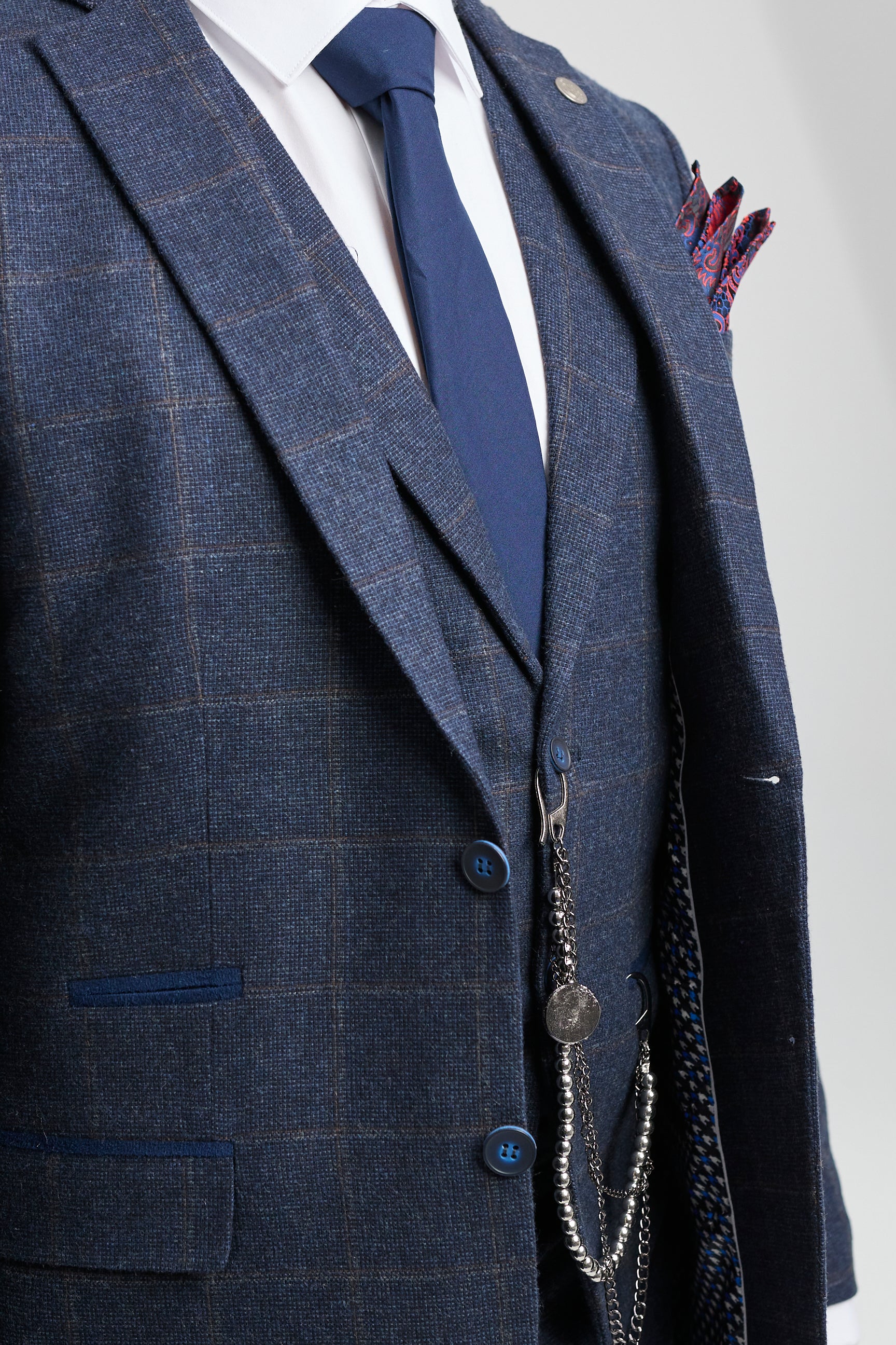 Abito da uomo 3 pezzi in tweed di lana blu navy e marrone a quadri stile Gatsby anni '20