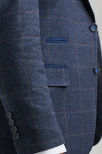 Abito da uomo 3 pezzi in tweed di lana blu navy e marrone a quadri stile Gatsby anni '20