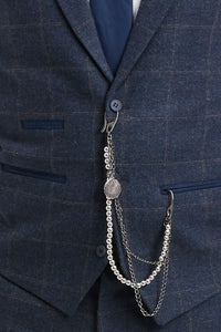 Abito da uomo 3 pezzi in tweed di lana blu navy e marrone a quadri stile Gatsby anni '20