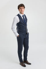 Abito da uomo 3 pezzi in tweed di lana blu navy e marrone a quadri stile Gatsby anni '20