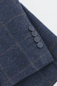 Abito da uomo 3 pezzi in tweed di lana blu navy e marrone a quadri stile Gatsby anni '20