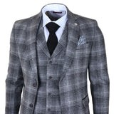 Abito da uomo a 3 pezzi in tweed grigio a quadri