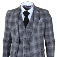 Abito da uomo a 3 pezzi in tweed grigio a quadri