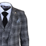 Abito da uomo a 3 pezzi in tweed grigio a quadri