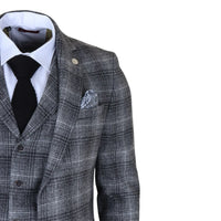 Abito da uomo a 3 pezzi in tweed grigio a quadri