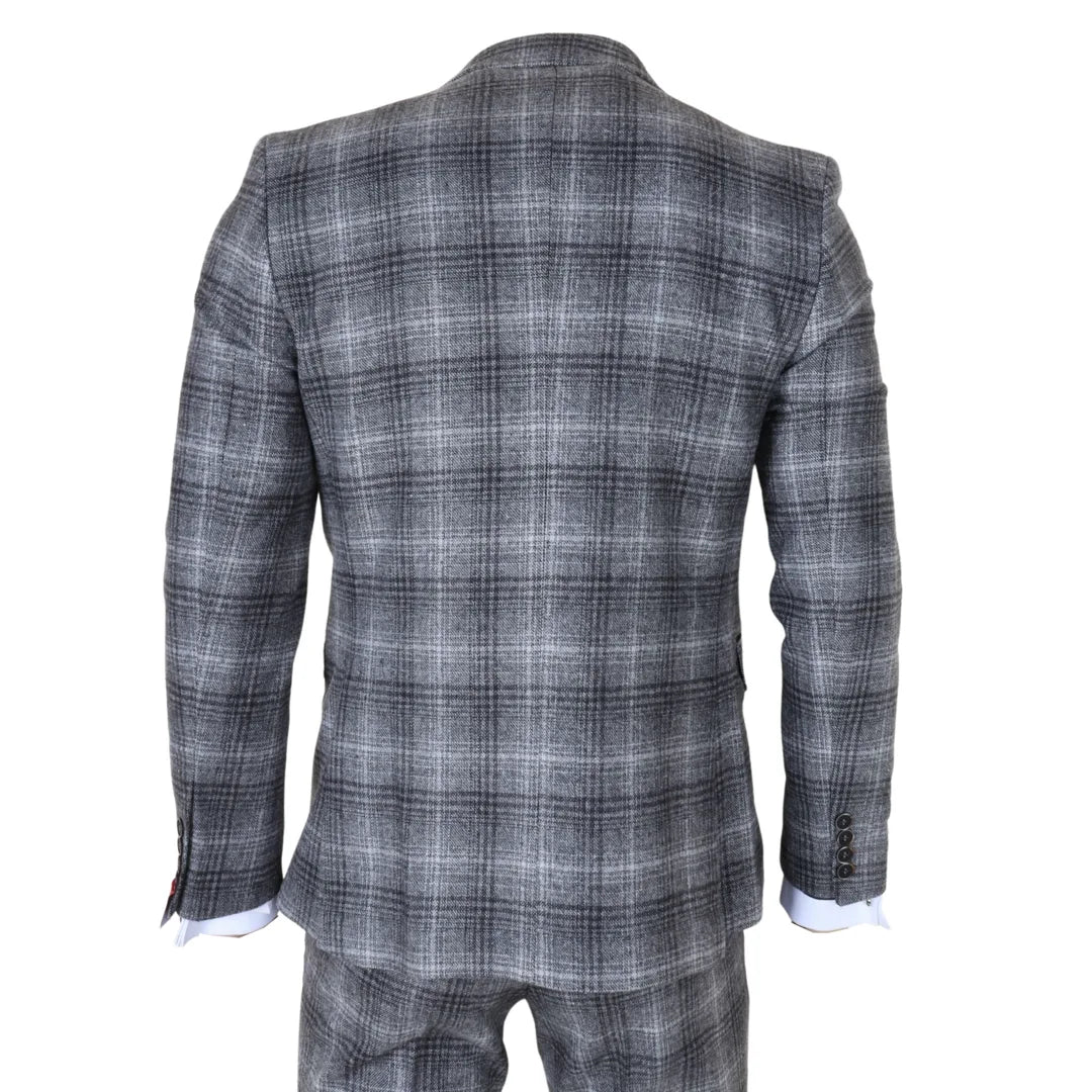 Abito da uomo a 3 pezzi in tweed grigio a quadri